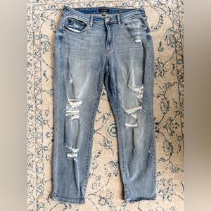 Judy Blue Light Blue Distressed Boyfriend Jeans Size 14 Ripped Destructed
